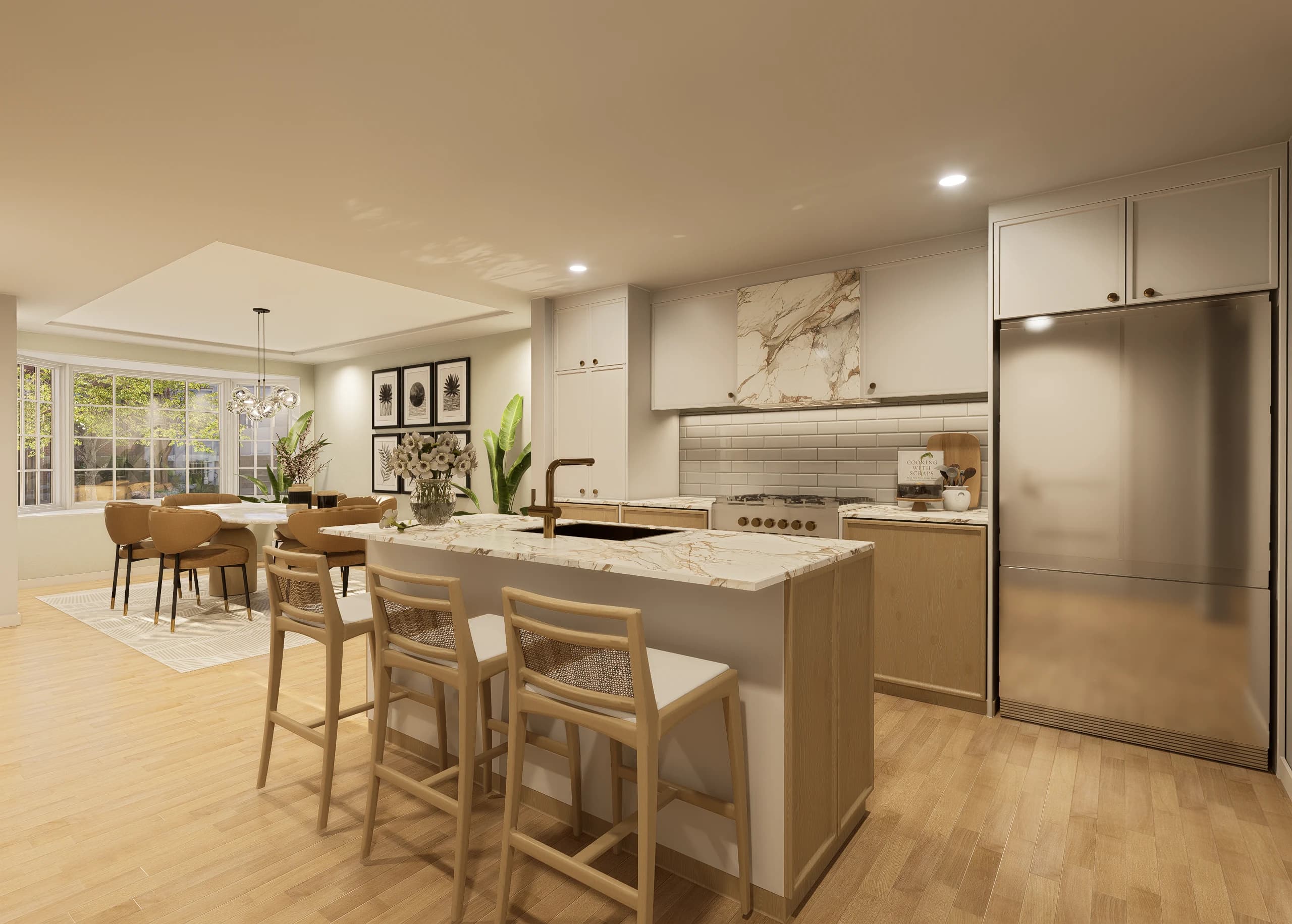 Design visualisation of the open-plan kitchen and dining area